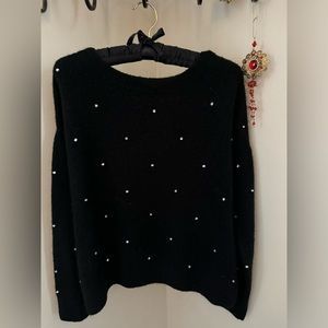 H&M Black Crew Neck Sweater with diamanté studs. Size L